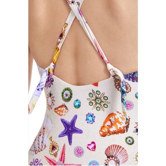 Gottex Round Neck One-Piece Swimsuit Sea Shells Starfish Size 14 23WS137 - Picture 6 of 15